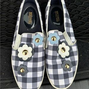 Michael Kors Navy and White Checkered Slip-Ons